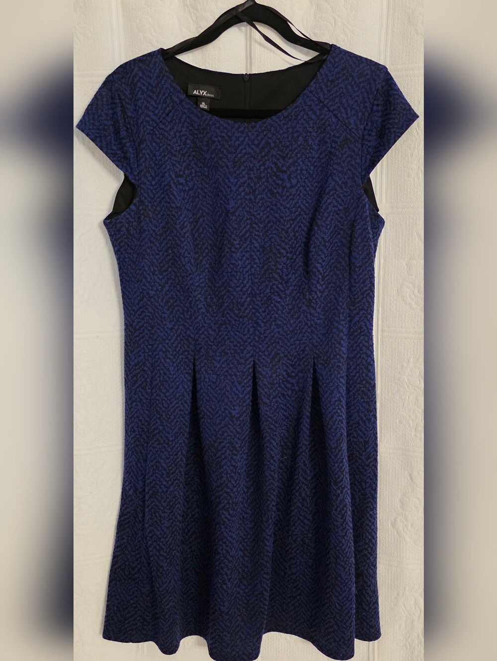 Alyx Dark Blue Textured Cap-Sleeve Mini Dress
